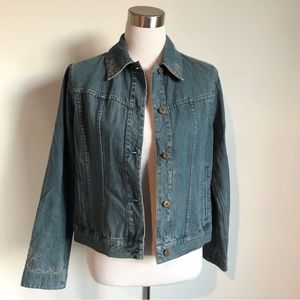 Liz Claiborne Petite Embroidered Blue Denim Jean Jacket, size Medium Petite